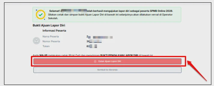 Cetak Bukti Pengajuan Lapor Diri